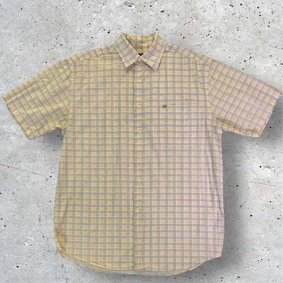 Nautica Jeans Co Mens Medium Shirt Plaid Short Sleeve Yellow Blue Button Up - Picture 1 of 11